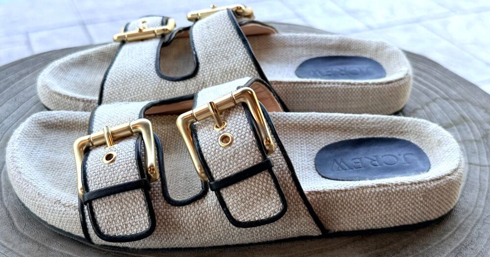 J.CREW Marlow Sandals in Canvas Leather & Padded Footbed Buckle Size 8